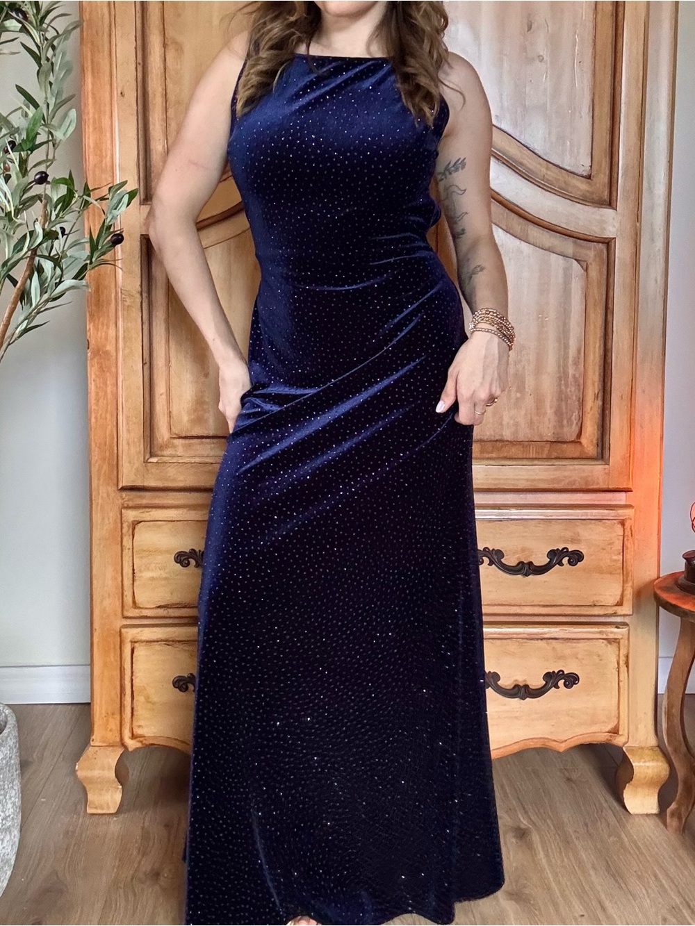90’s Navy Blue Velvet Maxi Dress
